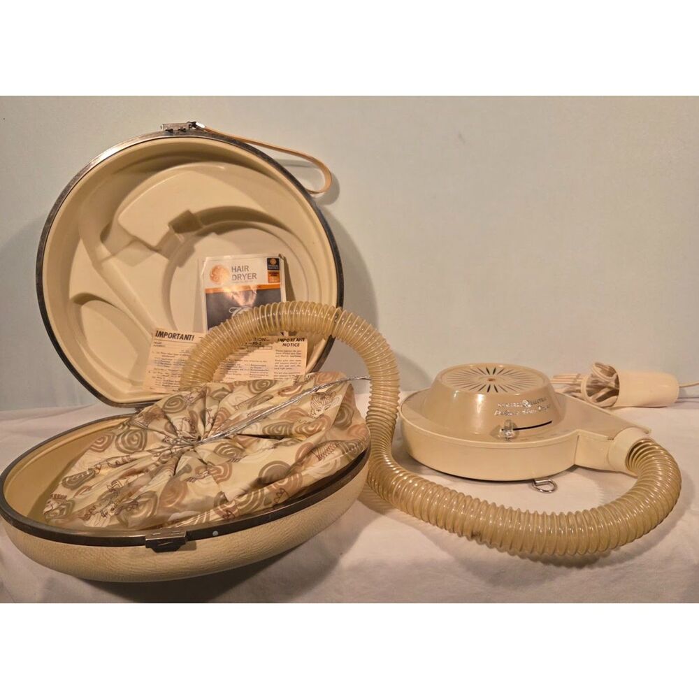 Vintage GE Deluxe Hair Dryer Portable Case Mid Century Beauty Works